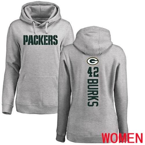 Green Bay Packers Ash Women #42 Burks Oren Backer Nike NFL Pullover Hoodie Sweatshirts->nfl t-shirts->Sports Accessory